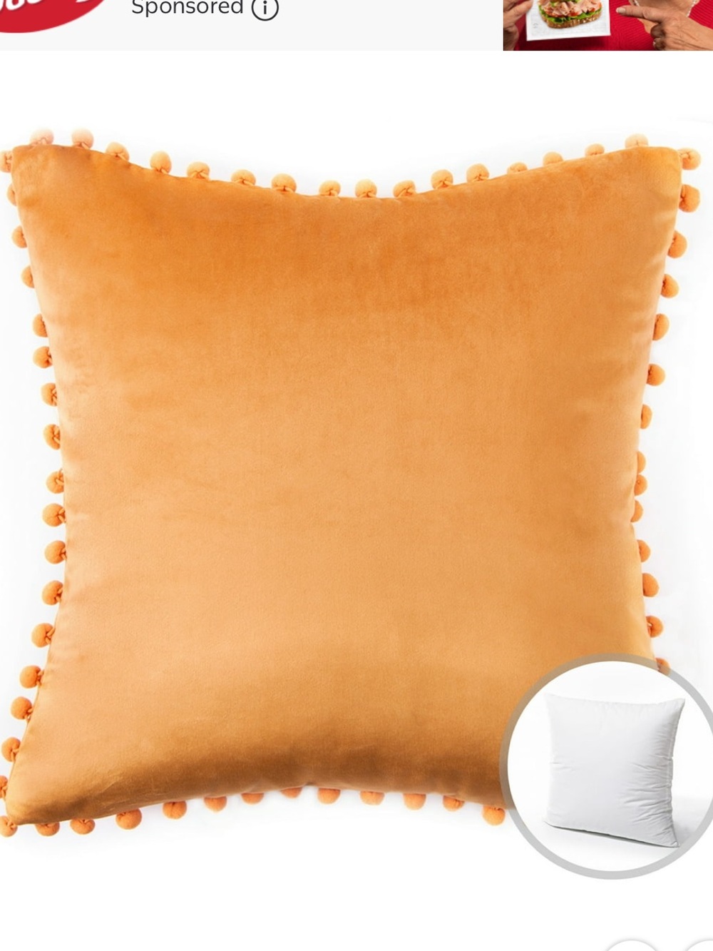 Gold Pom Pom Decorative Throw Pillow Cover  - 22”